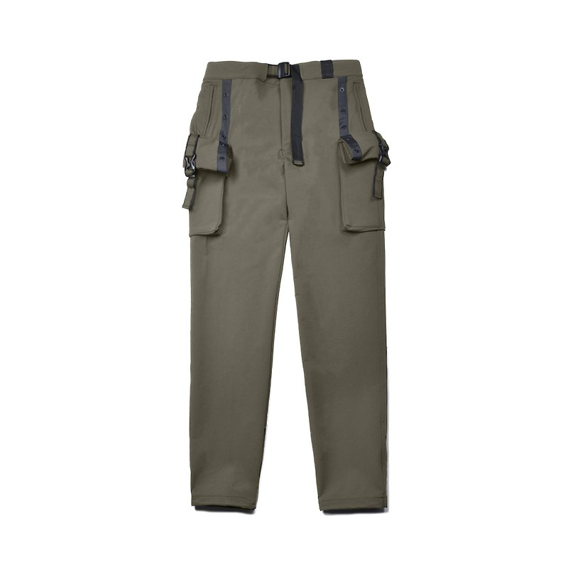 oqLiq - Display in the lost - Functional roll multi-pocket harness pants (green) - Men's Pants - Polyester Green