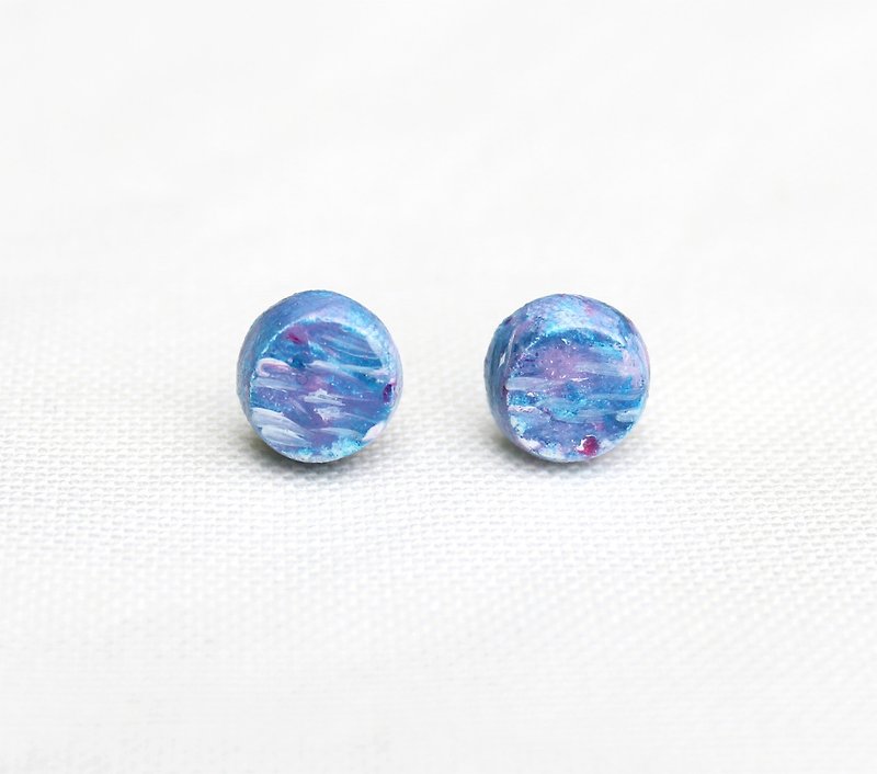 Star - geometric earrings / round / can be changed ear clip - Earrings & Clip-ons - Clay Purple