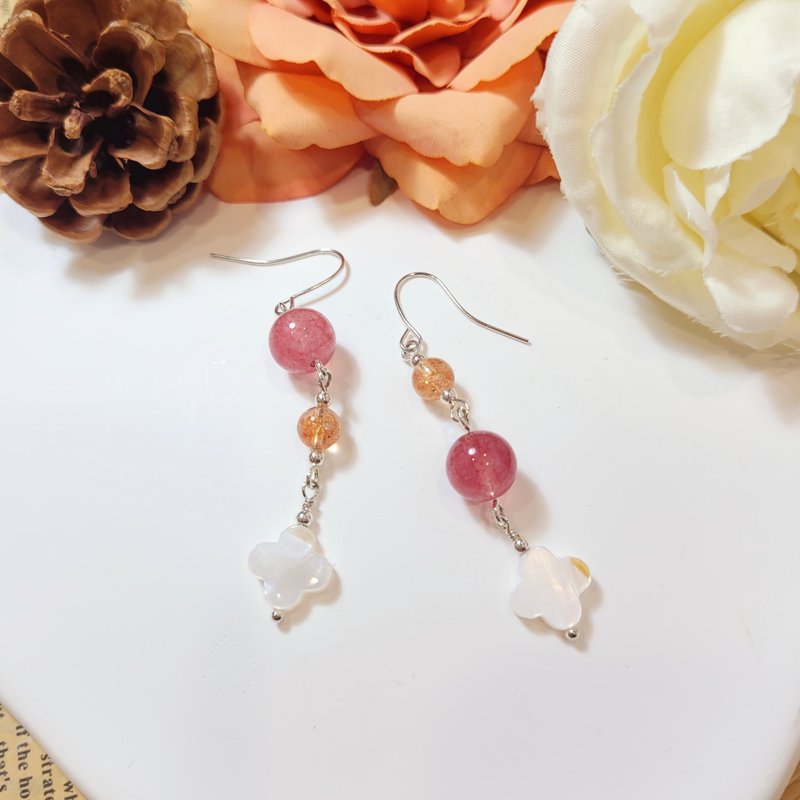 AgIo. Strawberry crystal/Arusha/Freshwater shell. Designer earrings - Earrings & Clip-ons - Crystal 