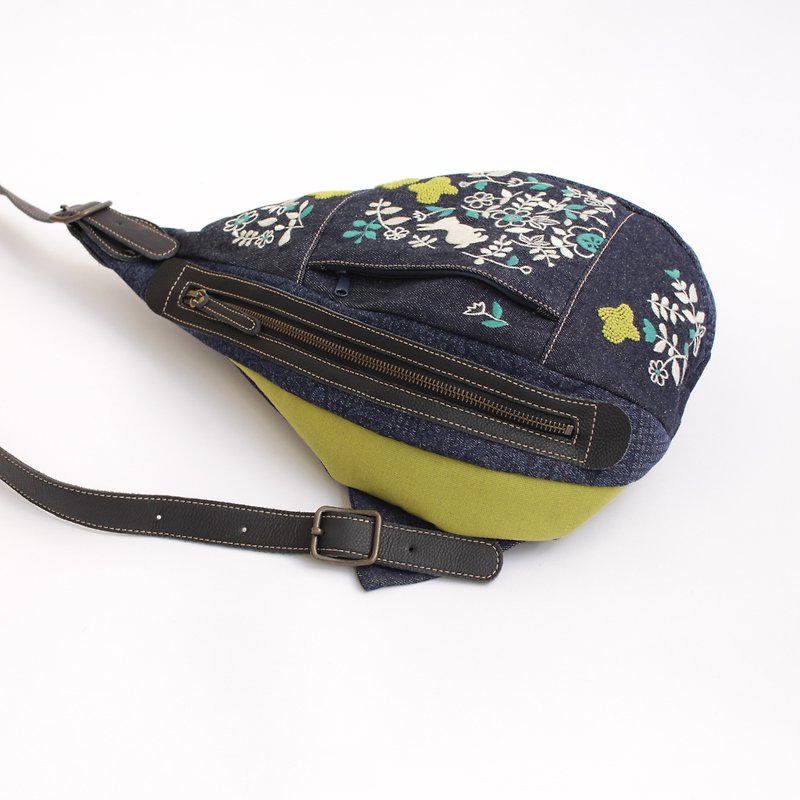 Shoulder bag · Rabbit garden embroidery - Backpacks - Cotton & Hemp Blue