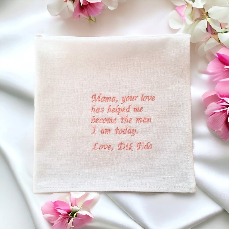 Handkerchief linen custom poem embroidered, Personalized Wedding hankie gift Mom - ผ้าเช็ดหน้า - ลินิน ขาว