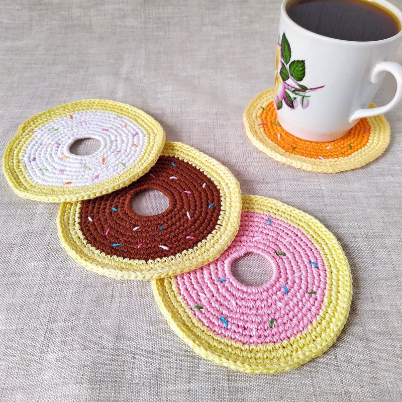 Absorbent coasters set of 4, Coasters for cups, Coaster gift set, 生日禮物 - ที่รองแก้ว - ผ้าฝ้าย/ผ้าลินิน สีเหลือง