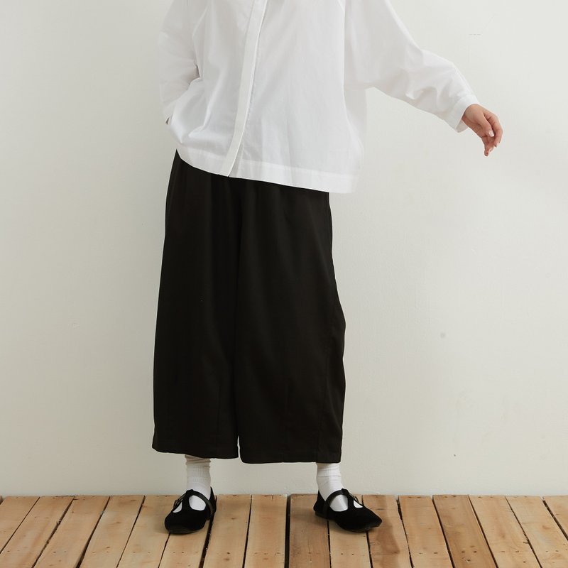 ウェストゴムタックワイドレッグパンツリネン綿ミックス - 女長褲 - 棉．麻 