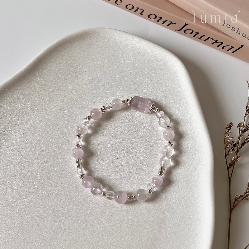Kunzite White Crystal/Natural Crystal Bracelet Natural Stone Bracelet 925 Sterling Silver Customized Bracelet - Bracelets - Crystal Purple