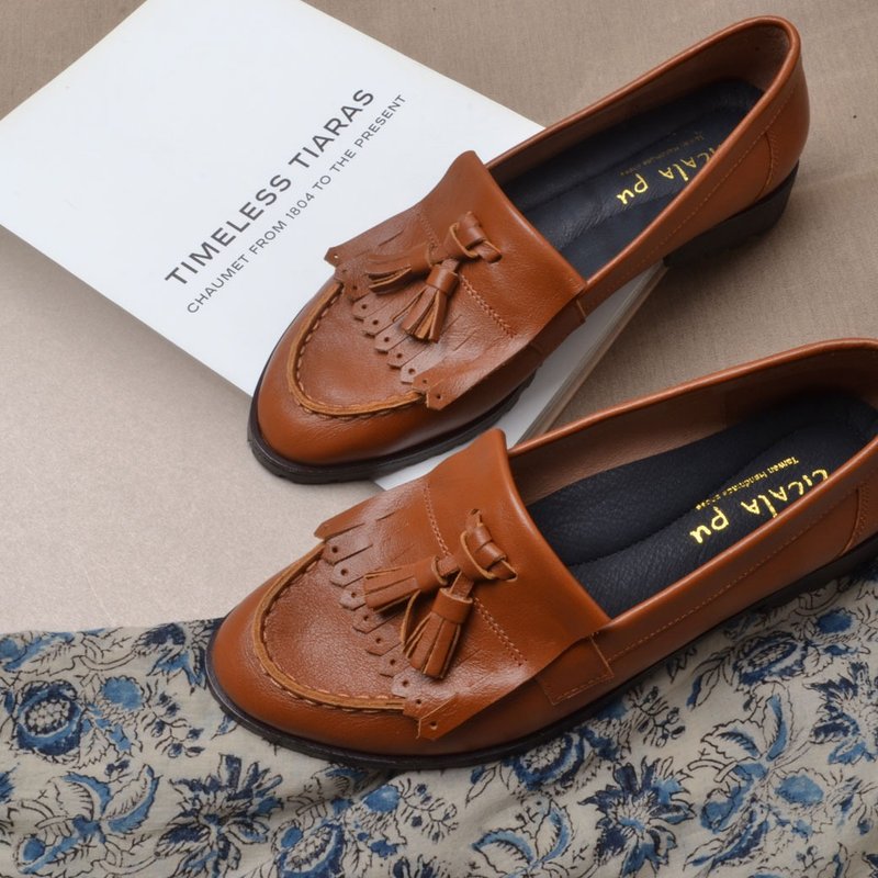 2712 英倫流蘇樂福鞋 Loafers 復古棕咖 - 女牛津鞋/樂福鞋 - 真皮 咖啡色