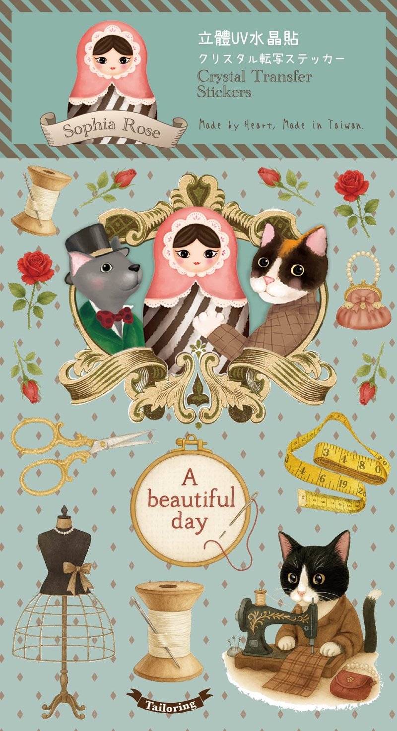 Sophia Rose   Tailoring貓咪小裁縫水晶貼紙 - 貼紙 - 紙 多色