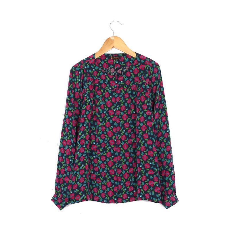 [Vintage] Egg Plant Purple Huayu printing vintage shirt - เสื้อเชิ้ตผู้หญิง - ผ้าไหม สีม่วง