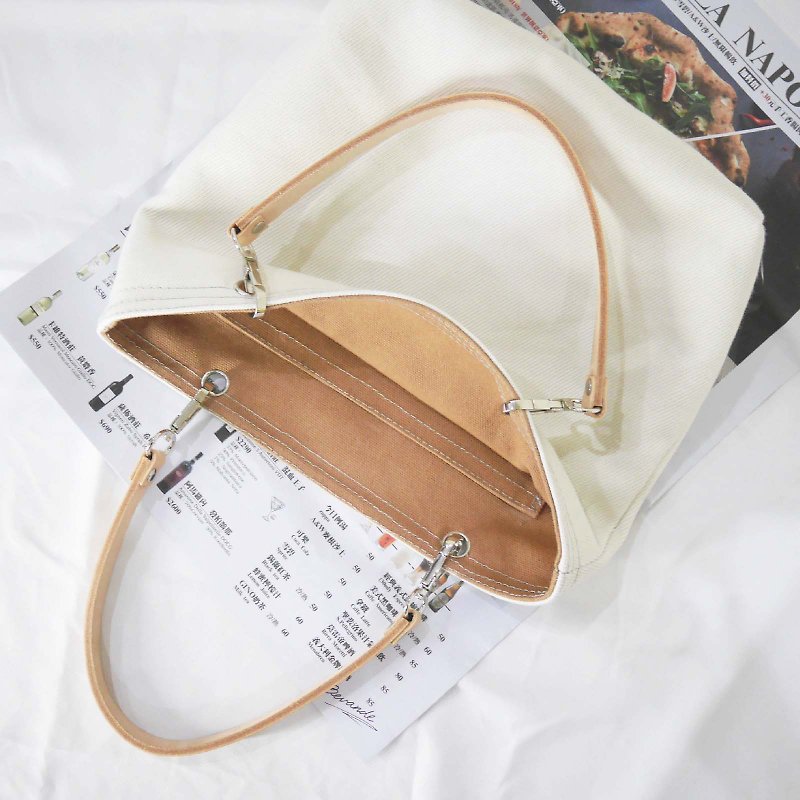 Double-sided double-color changeable bag, leather strap, canvas bag, clutch bag - Handbags & Totes - Cotton & Hemp Multicolor
