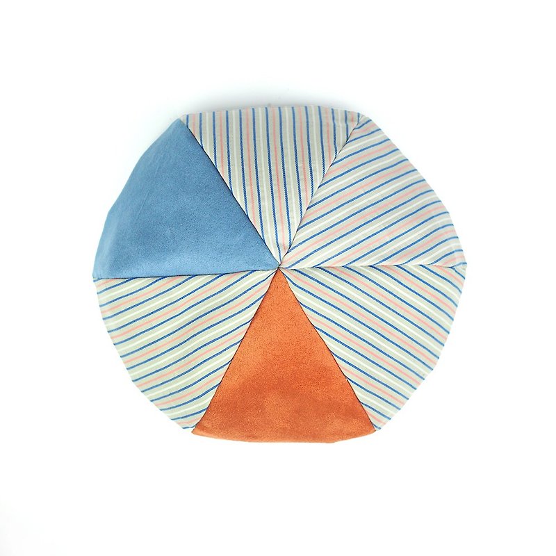 手作りベレー帽子四季ベレー男性と女性の画家帽子シンプルな縞[パウダーオレンジブルー] B  -  60 - 帽子 - コットン・麻 ブルー