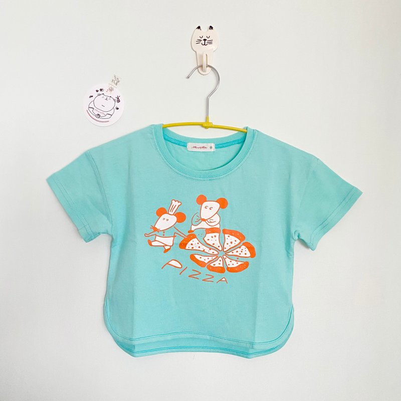 Children's cotton T/mouse pizza - Tops & T-Shirts - Cotton & Hemp Green