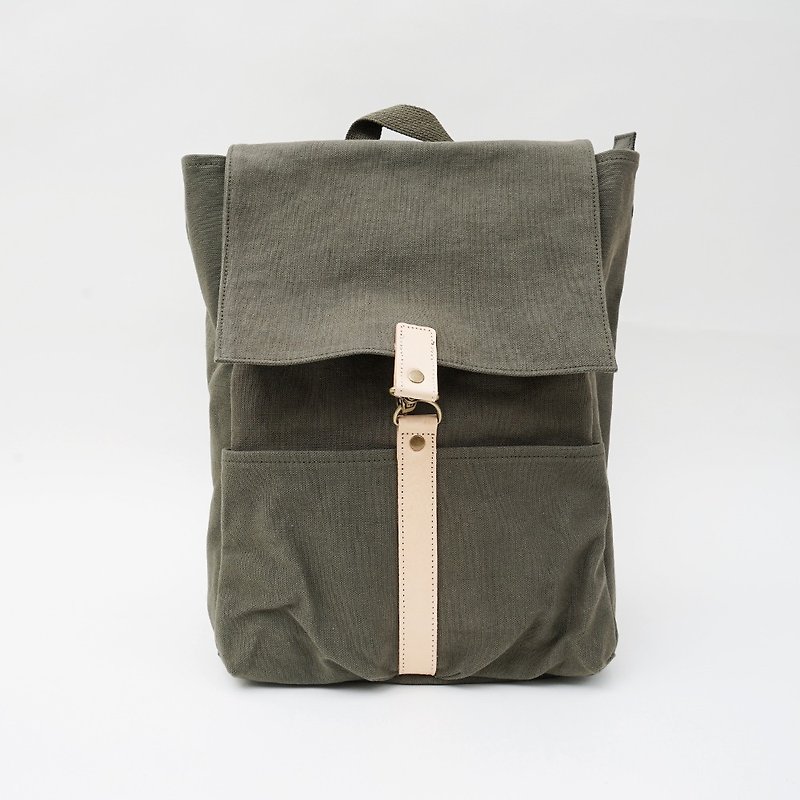 Mushroom MOGU / Canvas Backpack / Army Green / M: I - Backpacks - Cotton & Hemp Green