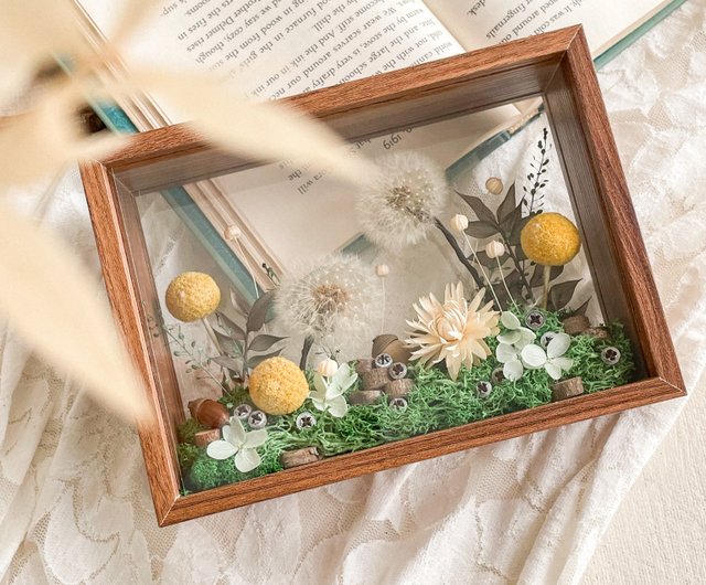 ハンドメイドドライフラワー たんぽぽガラスフレームW ホワイト