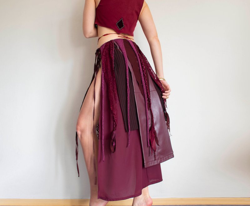 Purple tribal split skirt, tie skirt, belly dancer costume - 裙子/長裙 - 其他材質 紫色