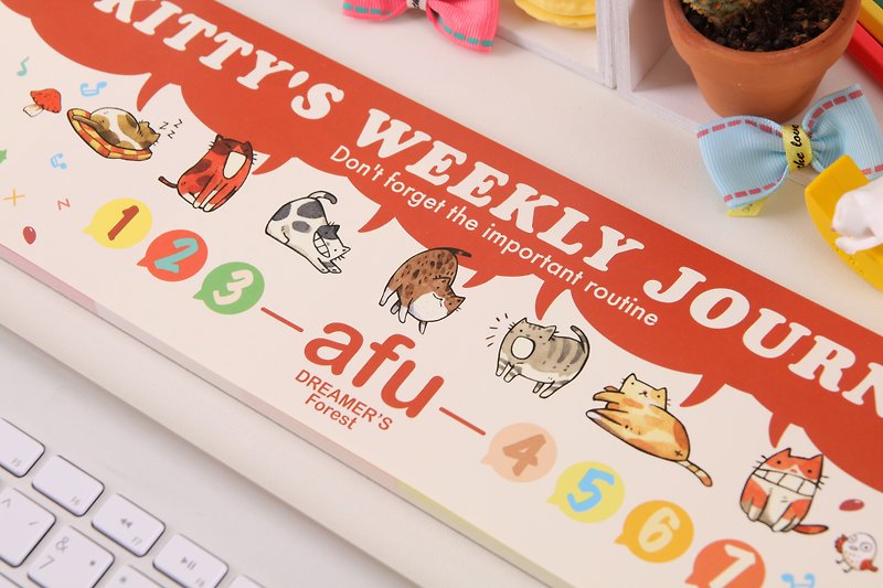 Afu Illustrator Weekly Note Kitty's Life Weekly-Fun Fun - สมุดบันทึก/สมุดปฏิทิน - กระดาษ สีแดง