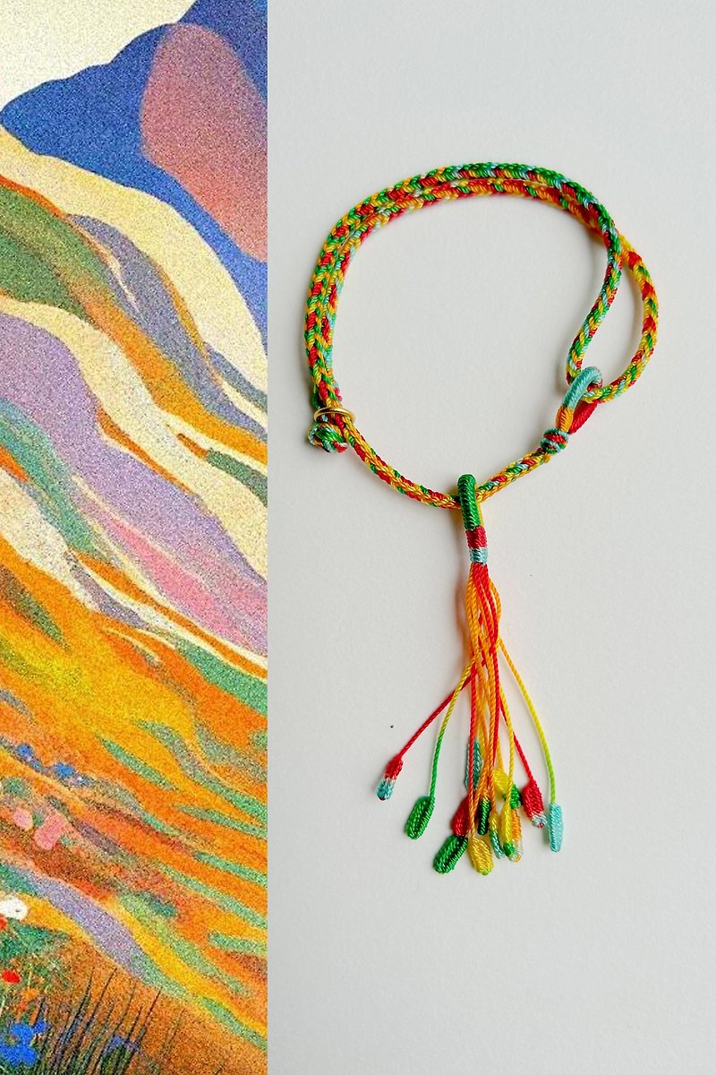Spring and Autumn Original | Colorful | Fully Kumihimo| Double Loop Lucky Bracelet - Bracelets - Cotton & Hemp Multicolor