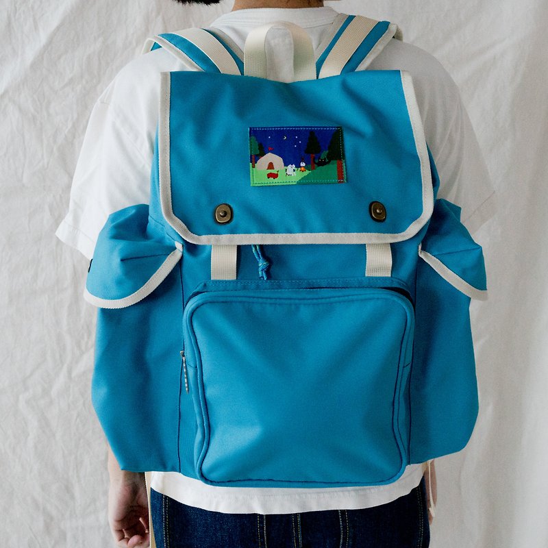 Adventure backpack / sea blue / made of recycled PET - Backpacks - Other Man-Made Fibers Blue