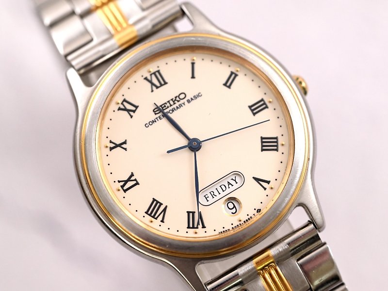 【SEIKO】ヴィンテージ SEIKO コンテンポラリー クォーツ腕時計 1990年  33mm ベージュ文字盤 ユニセックス 大人用 - 女錶 - 不鏽鋼 