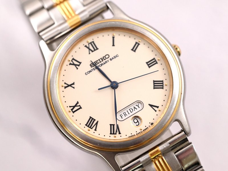 Vintage SEIKO Contemporary QUARTZ 1990 33mm Beige Dial Unisex adult - Women's Watches - Stainless Steel 