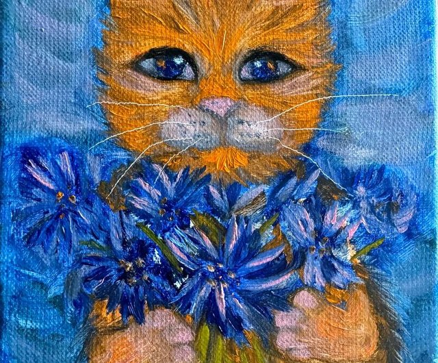 the blue cat 絵画イラストドローイング