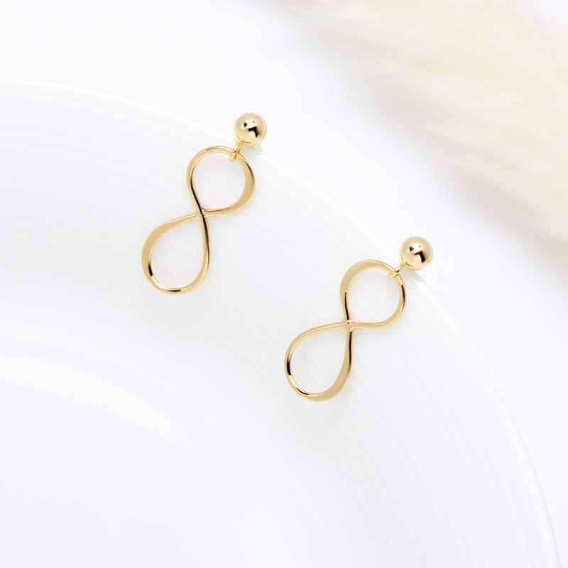 【Angel & Me】Infinity love s925 sterling silver 14k gold plated earrings gift - Earrings & Clip-ons - Precious Metals Gold