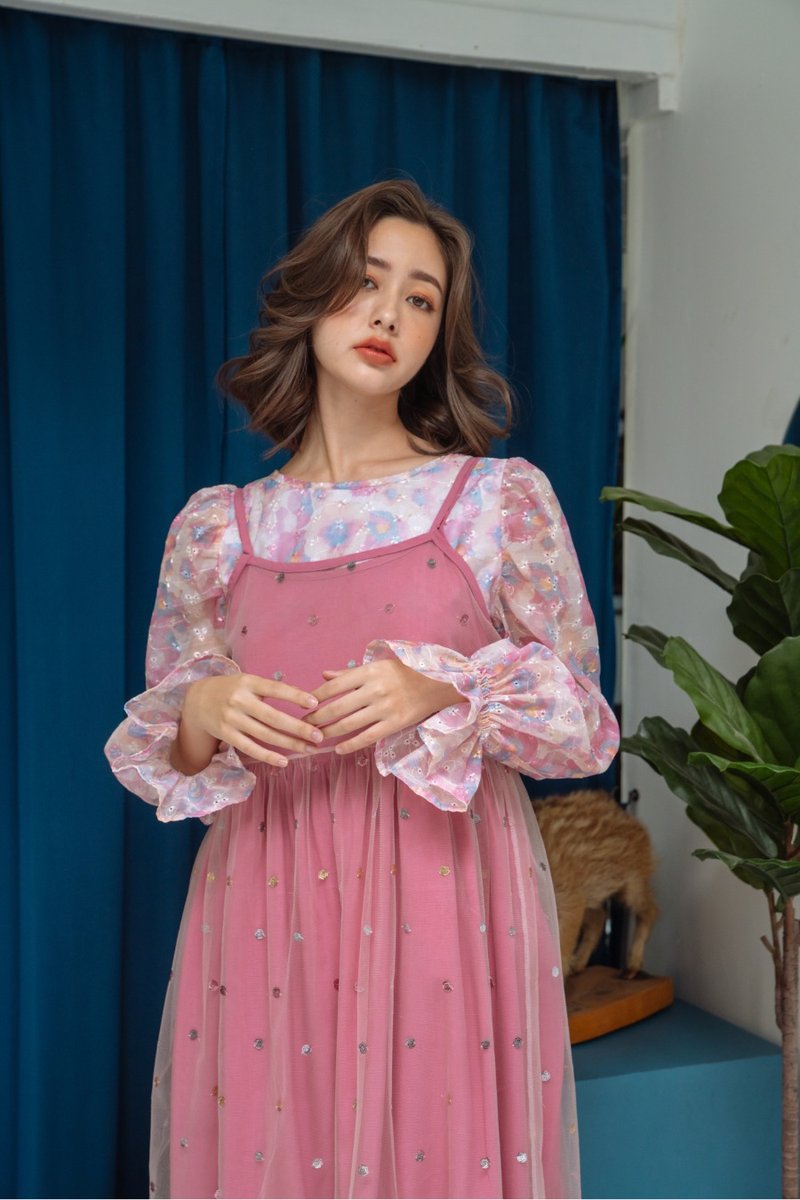 【Off-Season Sales】Fairytale maxi dress (Pink dot) - One Piece Dresses - Polyester Pink