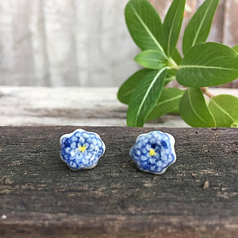little flower earring - 耳環/耳夾 - 瓷 藍色