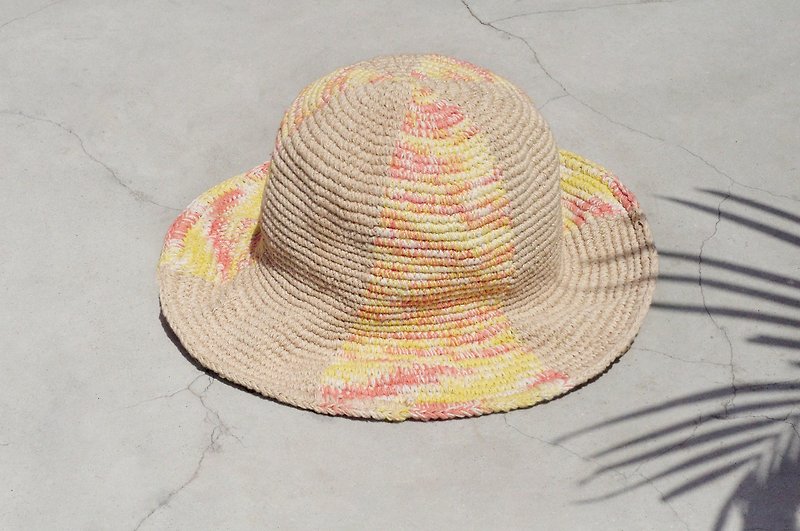 Valentine's Day gift limited to a knitted cotton / hat / hat / fisherman hat / sun hat / straw hat - watercolor color color sunset sunset colorful hand-woven hat - Hats & Caps - Cotton & Hemp Multicolor