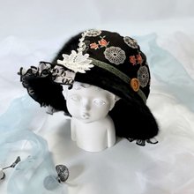 ベレー帽ベレー帽/青リンゴフラワーバスケットウール帽子刺繍レース
