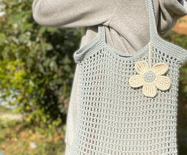 かぎ針編みのバッグメッシュバッグ巾着袋 - ショップ Knits And