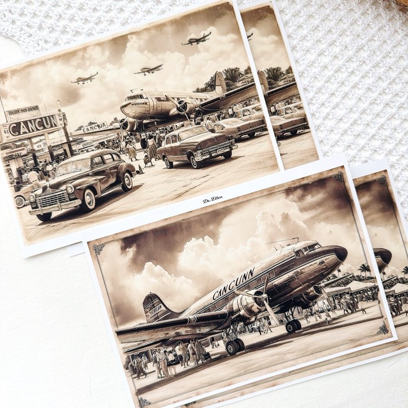 Z349 - Retro Airport background - 貼紙 - 紙 