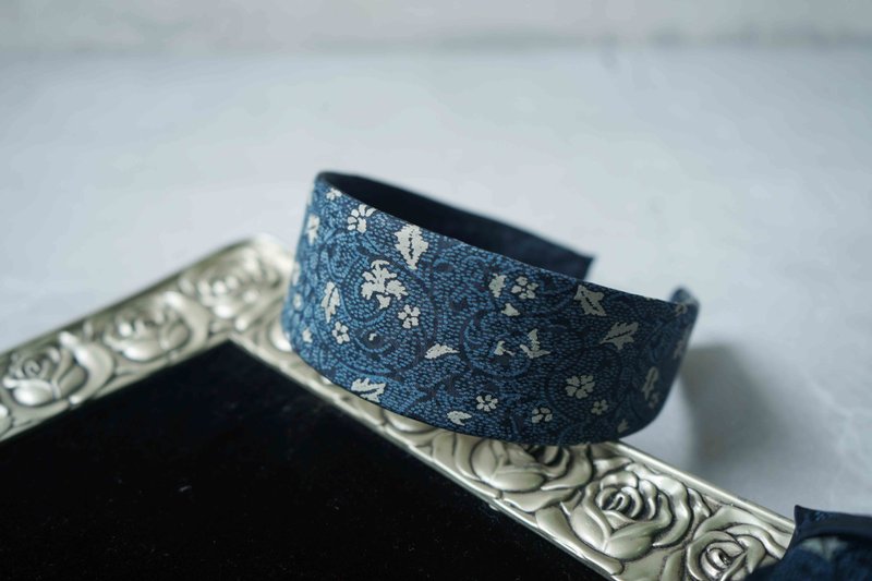 Antique tie modified headband-100% silk misty forest-dark blue-gift-extra wide version - Headbands - Silk Blue