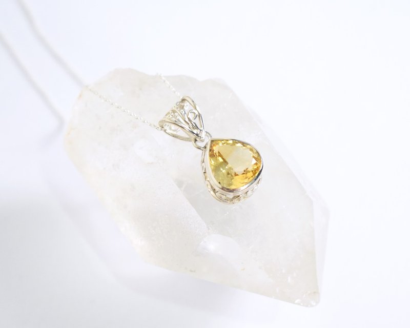 Lemon Yellow Citrine Silver Necklace – 925 Sterling Silver Natural Gemstone - 項鍊 - 寶石 黃色