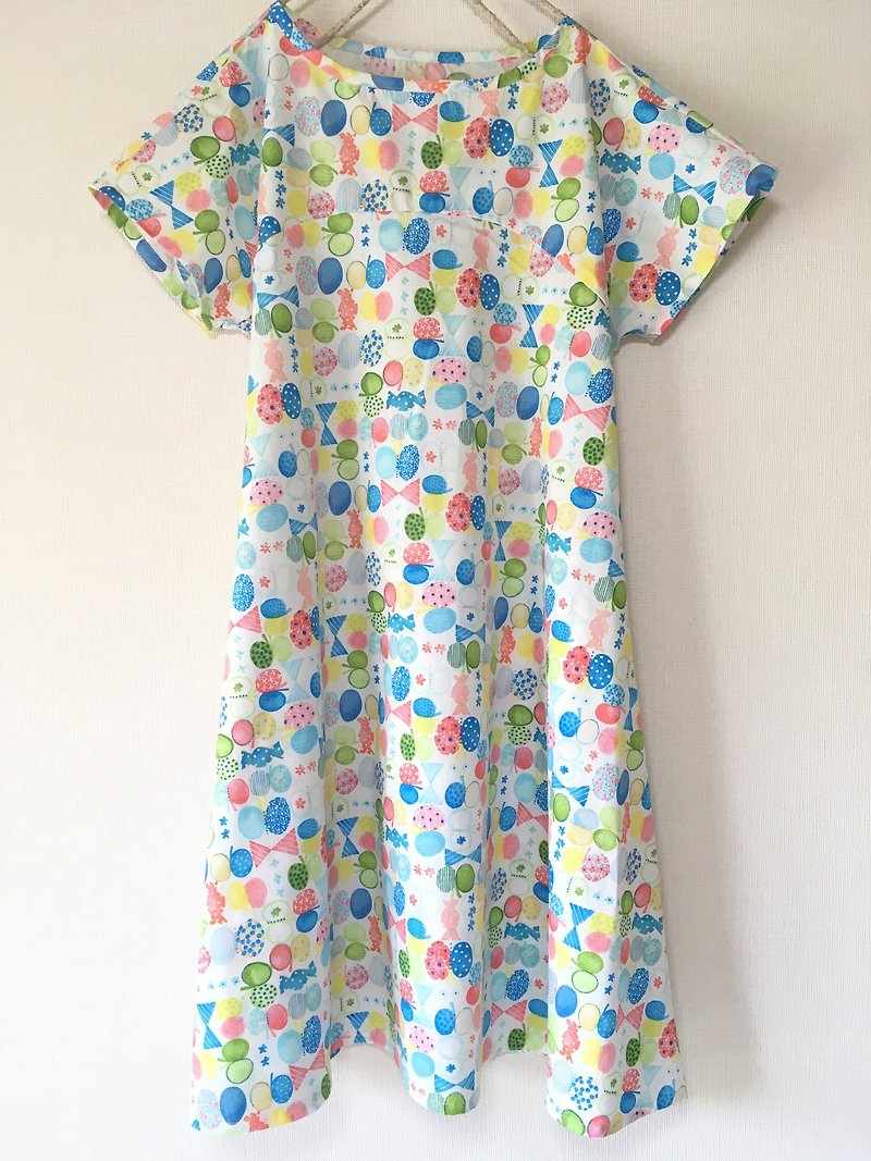 Watercolor ribbon and butterfly Simple flare One piece Sky blue - One Piece Dresses - Cotton & Hemp Blue