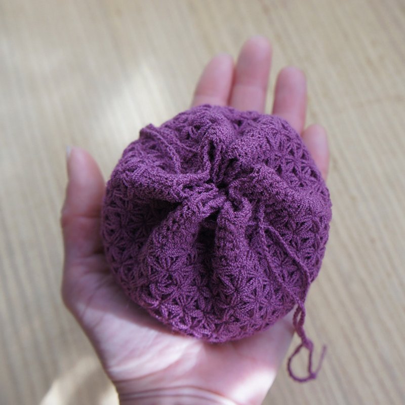 Ba-ba handmade  Crochet Drawstring mini-bag No.KPR6 - 化妝袋/收納袋 - 其他材質 紫色