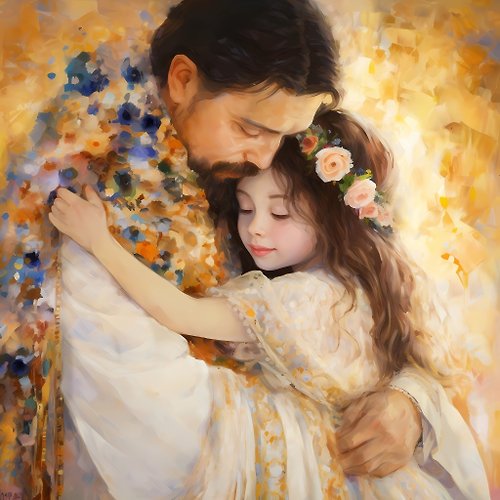 HOUSE-of-the-SUN-Art FATHER CHILD, DAD DAUGHTER, BABY GIRL portrait original painting wall art