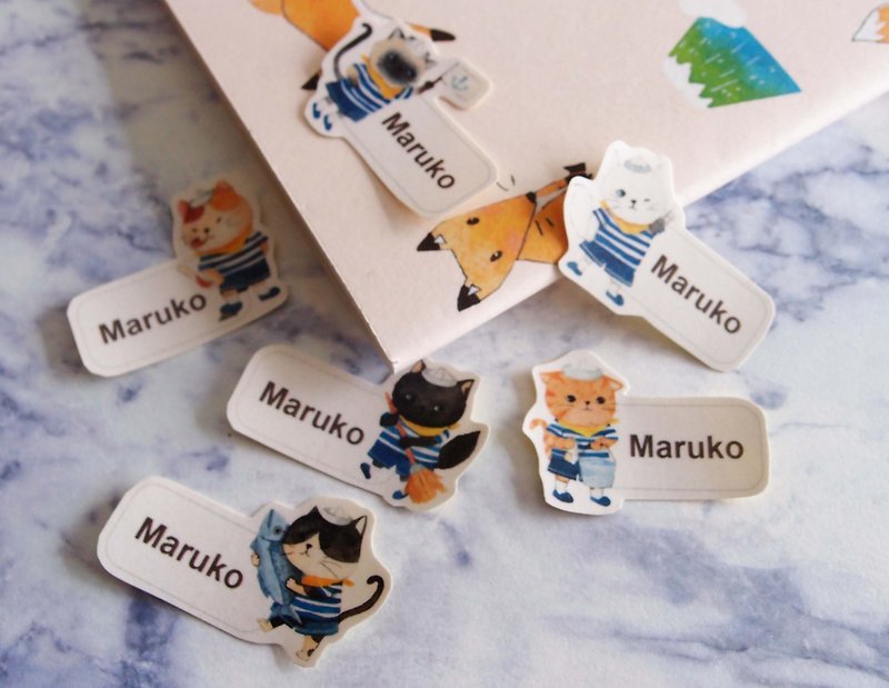 Customized Name Sticker - Sailor Cat - Stickers - Paper Multicolor