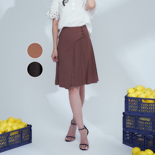 MEDUSA LADY 【MEDUSA】斜蓋百褶西裝短裙 - 2色 (M-XL) | 裙子 西