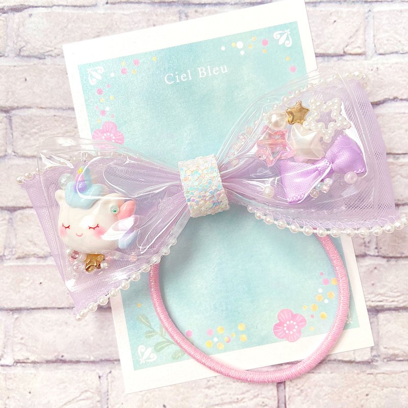 Clear tulle ribbon unicorn purple pearl hair tie - เครื่องประดับผม - วัสดุอื่นๆ สีม่วง