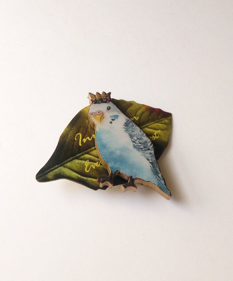 Blue parakeet brooch - เข็มกลัด - ไม้ สีน้ำเงิน