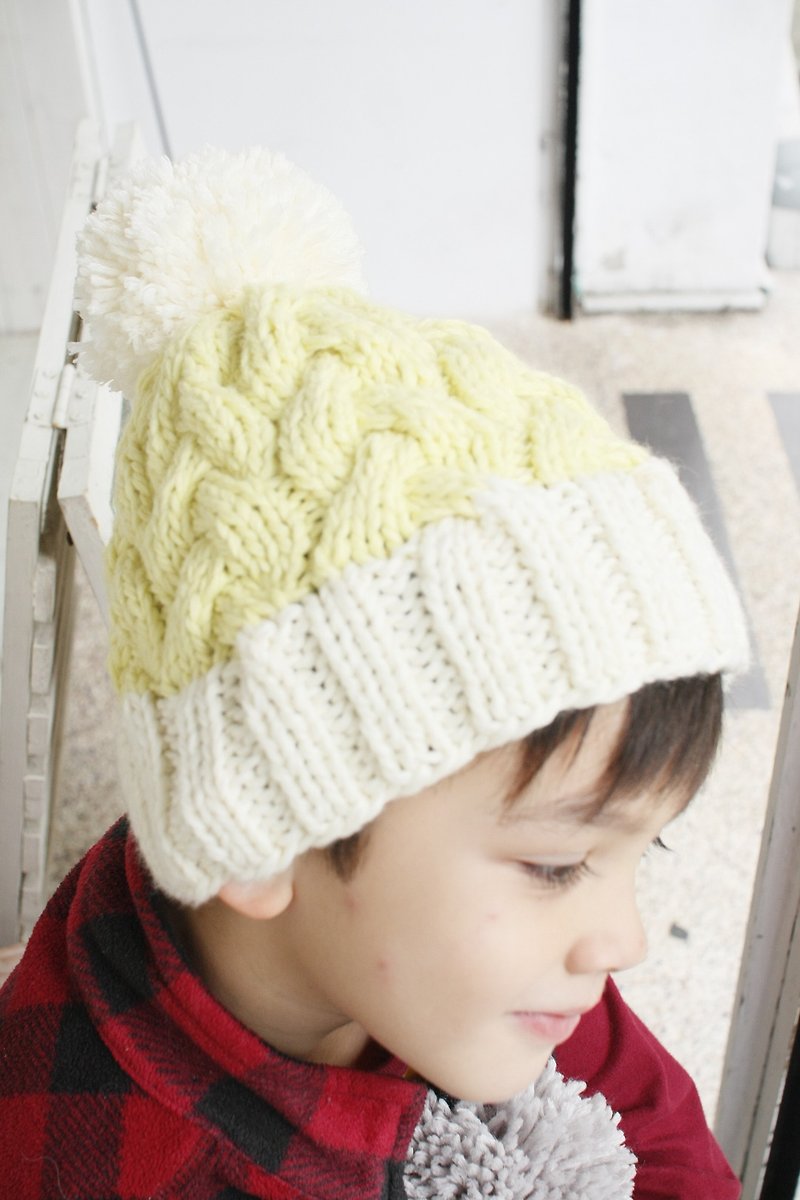 【好日手作】兒童雙色編織毛帽 - 帽子 - 其他材質 