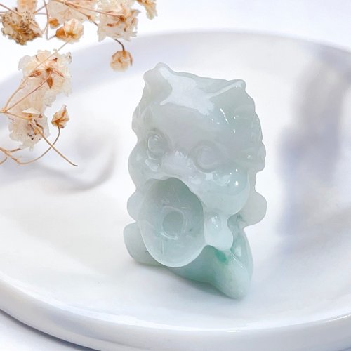 瓔珞珠寶盒 E.L.Jewelry Box 【招財神獸】飄綠花翡翠吞金獸吊飾 | 天然緬甸玉翡翠A貨
