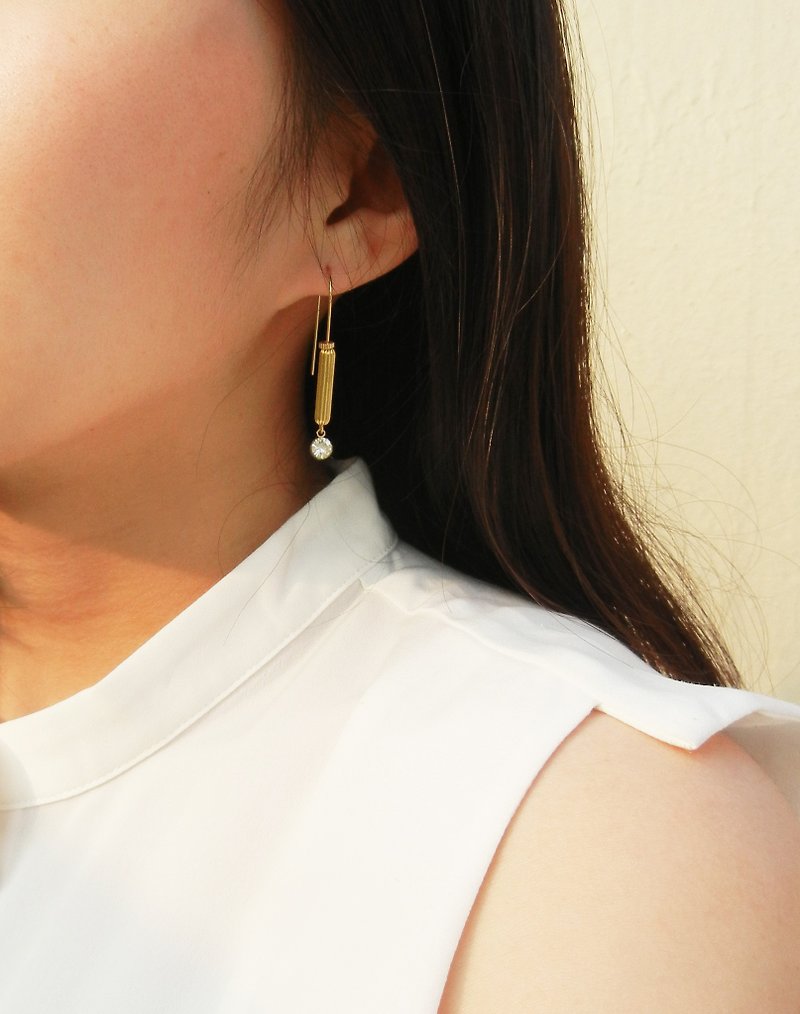 *coucoubird*Diamond pattern thin tube ear hook - Earrings & Clip-ons - Gemstone Gold