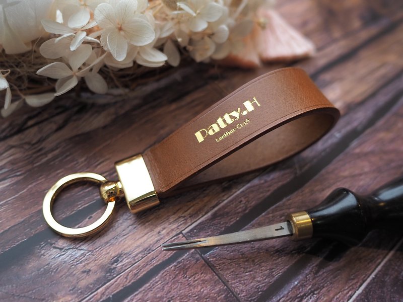 [Customized Gift] Textured Key Ring Leather Key Ring Customized Buttero - ที่ห้อยกุญแจ - หนังแท้ สีกากี