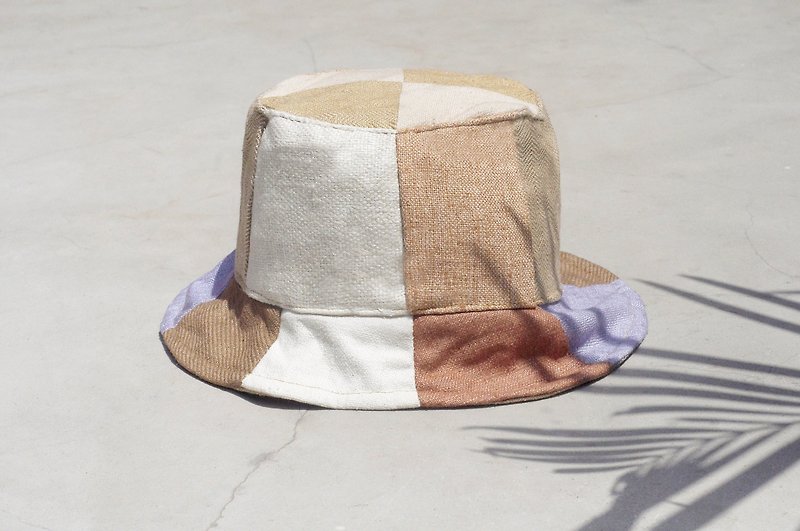 Valentine's Day gift limited to a piece of earth forest wind splicing hand-woven cotton hat / fisherman hat / sun hat / patch cap / handmade cap - fresh taro splicing handmade cap - Hats & Caps - Cotton & Hemp Multicolor