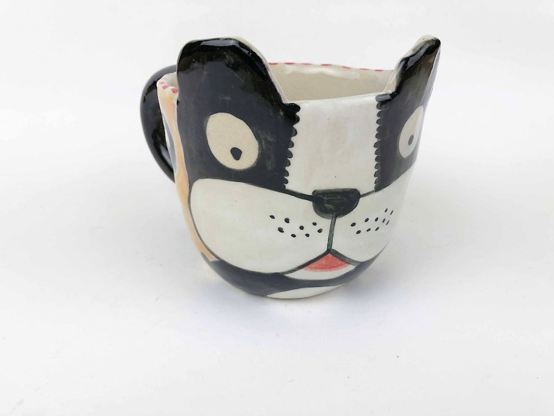 Nice Little Clay handmade ear mug dog with bone 0104-13 - แก้วมัค/แก้วกาแฟ - ดินเผา สีกากี
