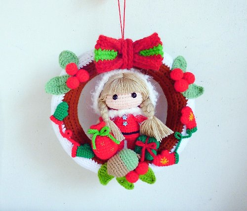 花兔手作 Hwatokki Handmade (聖誕限量一件)北歐風聖誕老婆婆編織聖誕花圈