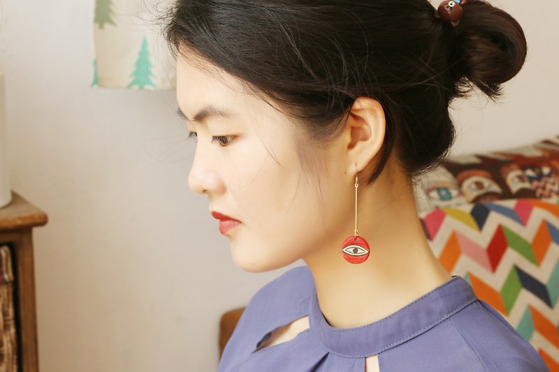 Round eye ceramic earrings - Earrings & Clip-ons - Pottery Red