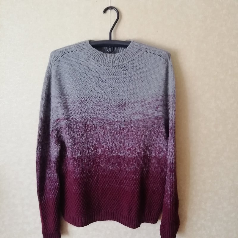 Men Wool Hand Knitted Sweater Cray-Cherry Striped Merino Jumper Warm Light Soft - Men's Sweaters - Wool Multicolor