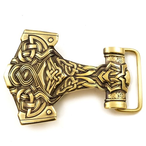 KLAMRA Thor's Hammer soild brass belt buckle, Vikings belt accessory
