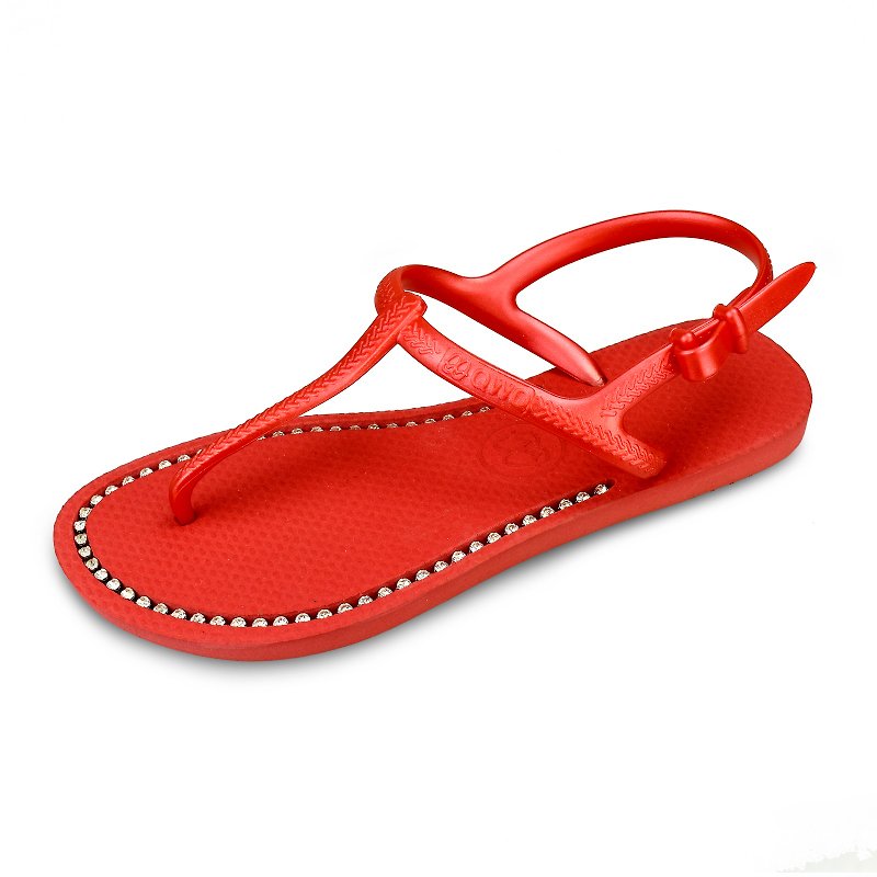 綁帶涼鞋腳型修長款 搖滾紅色 施華洛世奇水晶最超值 - 拖鞋 - 橡膠 